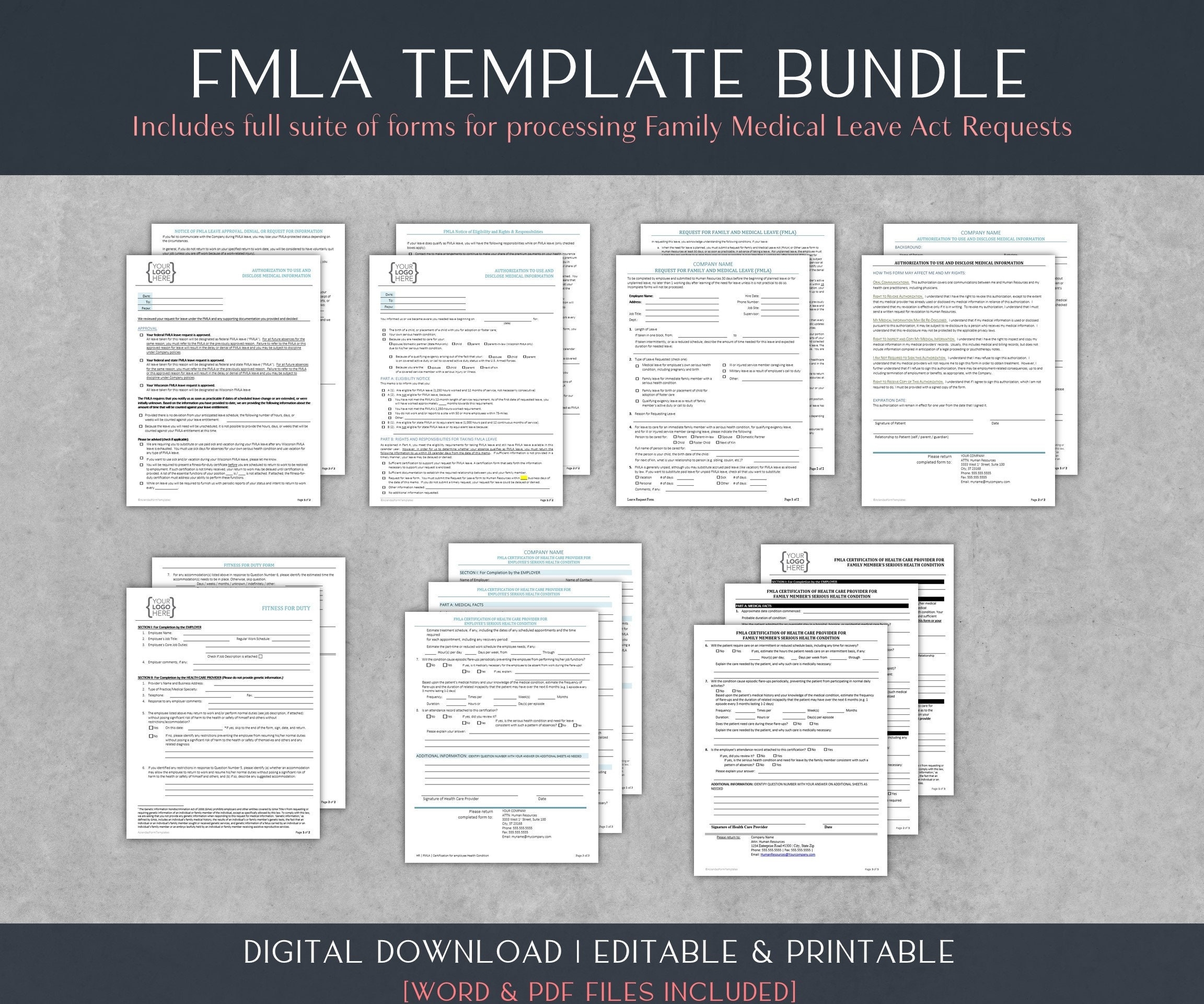 FMLA Form Templates Bundle 9 HR Forms word digital Download Etsy
