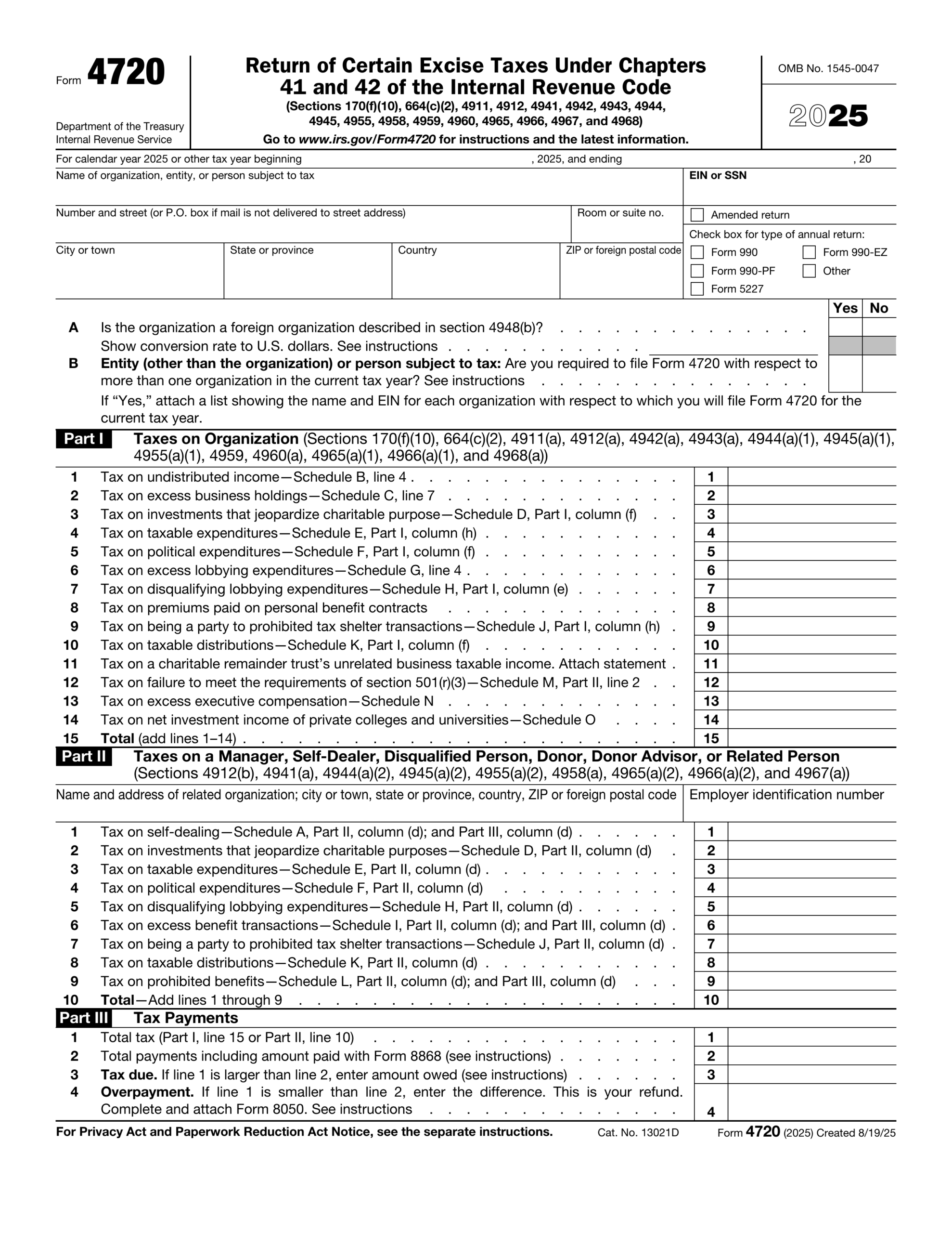 Form 4720 2025 2026 Fill Official Forms Online PDF Guru