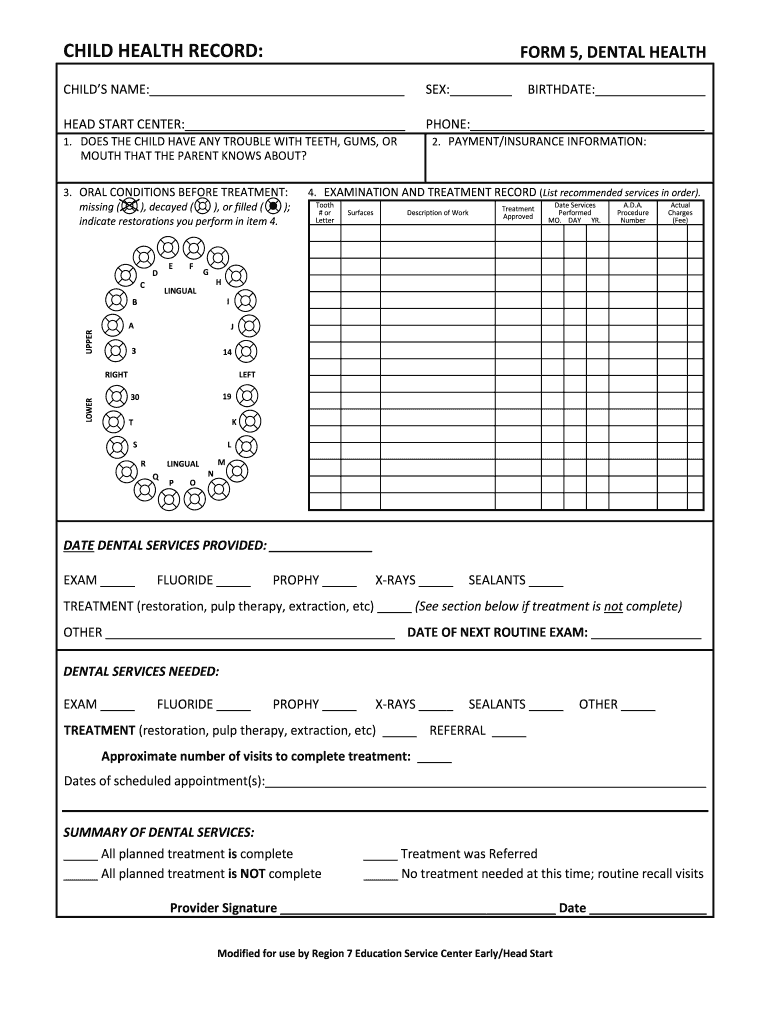 Form 5 Dental Health Fill Out Sign Share Online PdfFiller