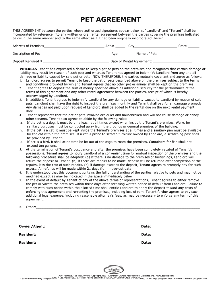 printable pet agreement form printable pet agreement form