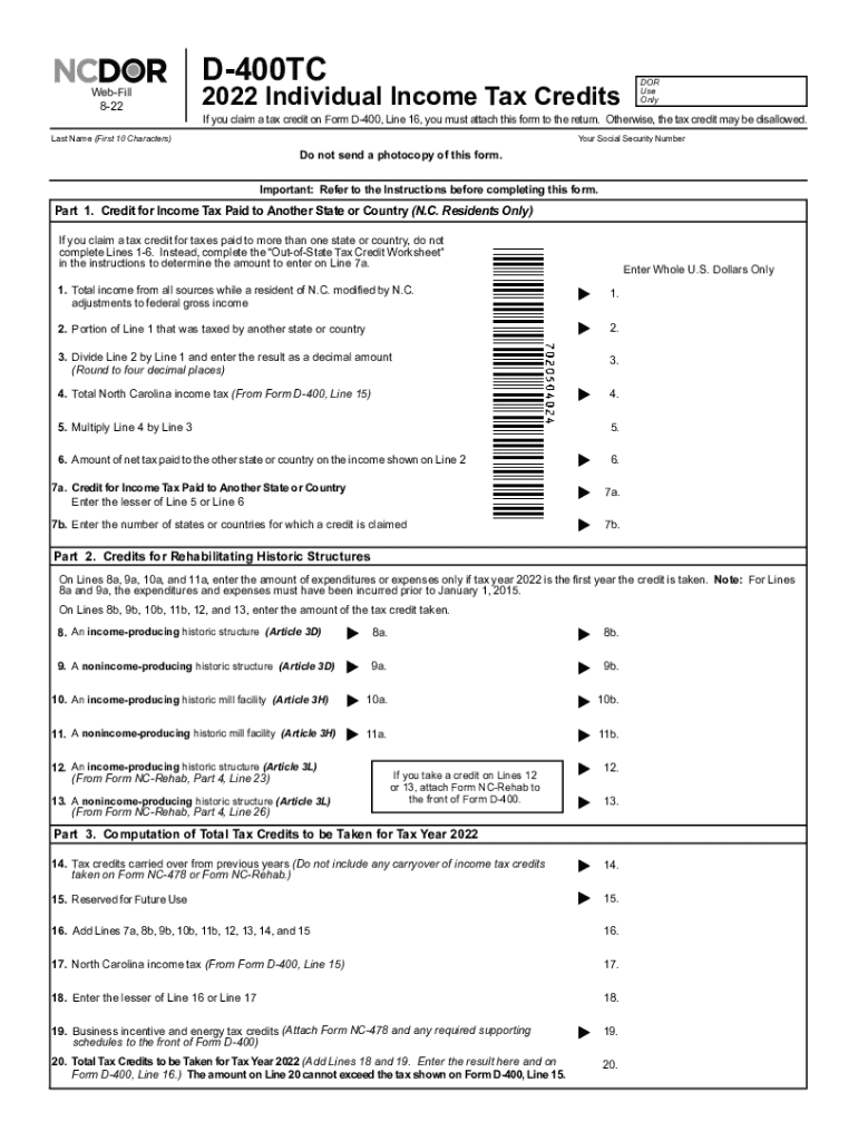 Form D 400 North Carolina Printable Study Planner
