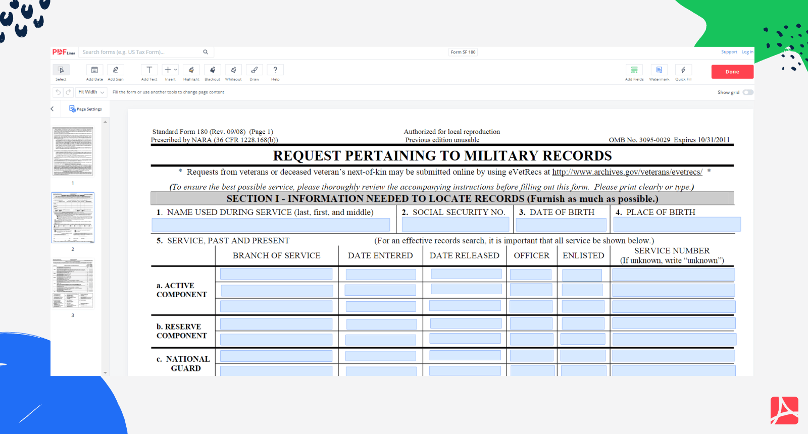 Form SF 180 Printable Form SF 180 Blank Sign Forms Online PDFliner Form SF 180 Printable Form SF 180 Blank Sign Forms Online PDFliner