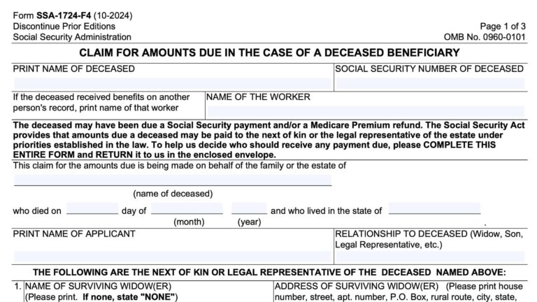 Form SSA 1724 Instructions Claims On Behalf Of A Decedent