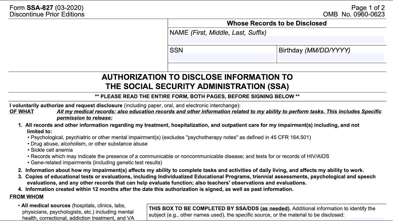Form SSA 827 Walkthrough Authorization To Disclose Information To The SSA YouTube Form SSA 827 Walkthrough Authorization To Disclose Information To The SSA YouTube