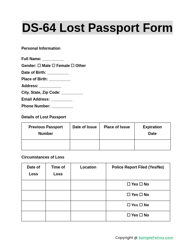 FREE 11 Lost Passport Form Samples PDF MS Word Google Docs