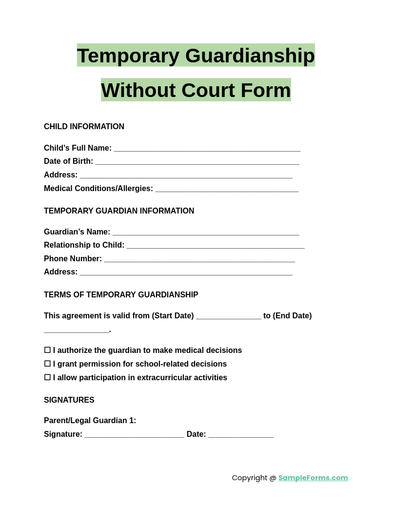 free printable temporary guardianship form