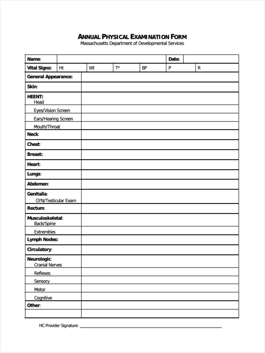 printable physical exam form