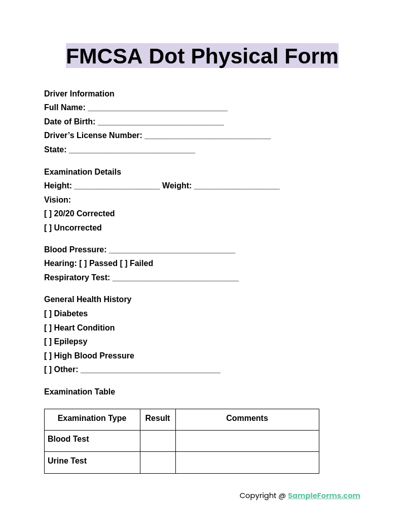 Free 17 Dot Physical Form Samples PDF MS Word Google Docs