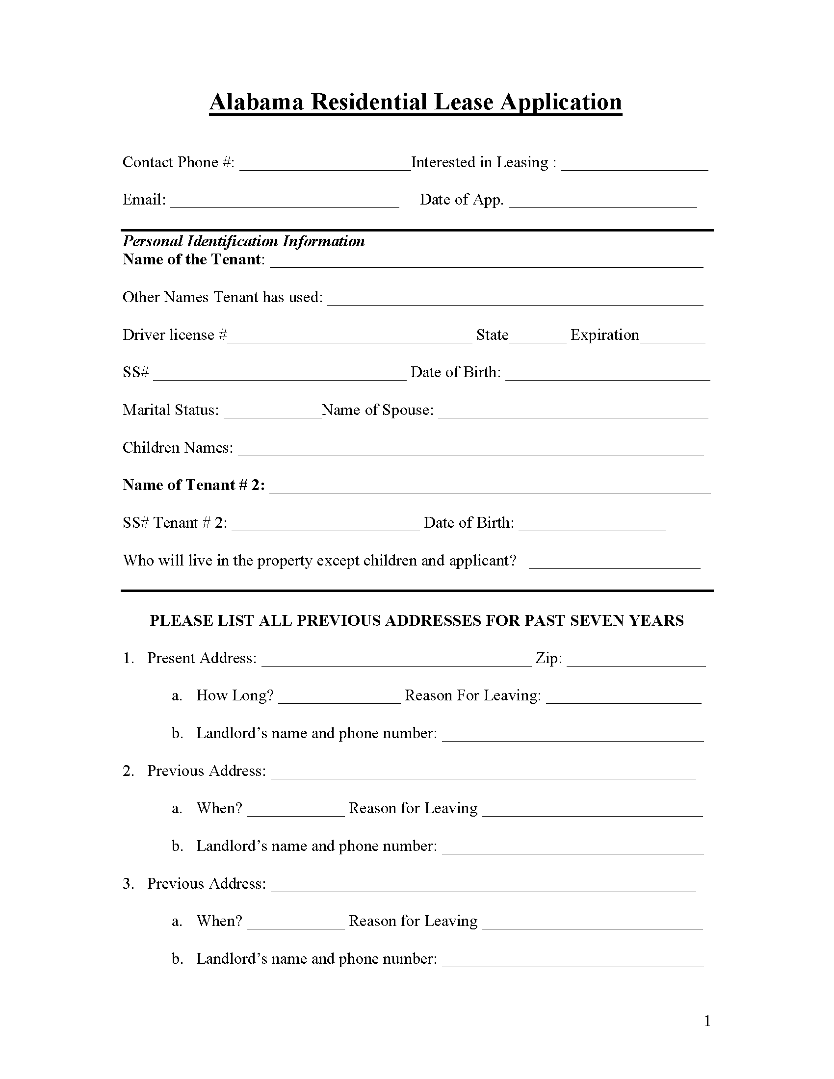 printable rental application form