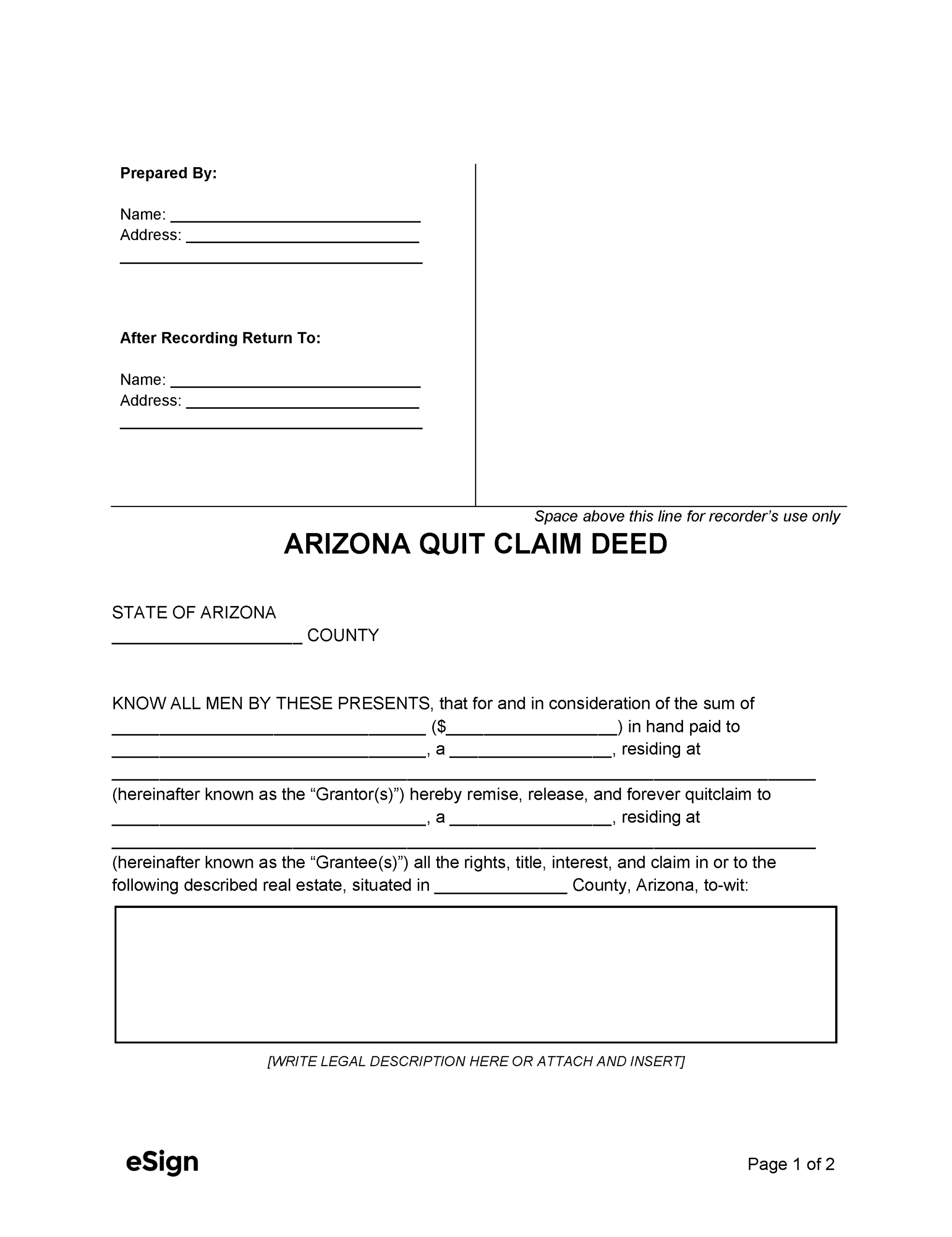 Free Arizona Quit Claim Deed Form PDF Word Free Arizona Quit Claim Deed Form PDF Word
