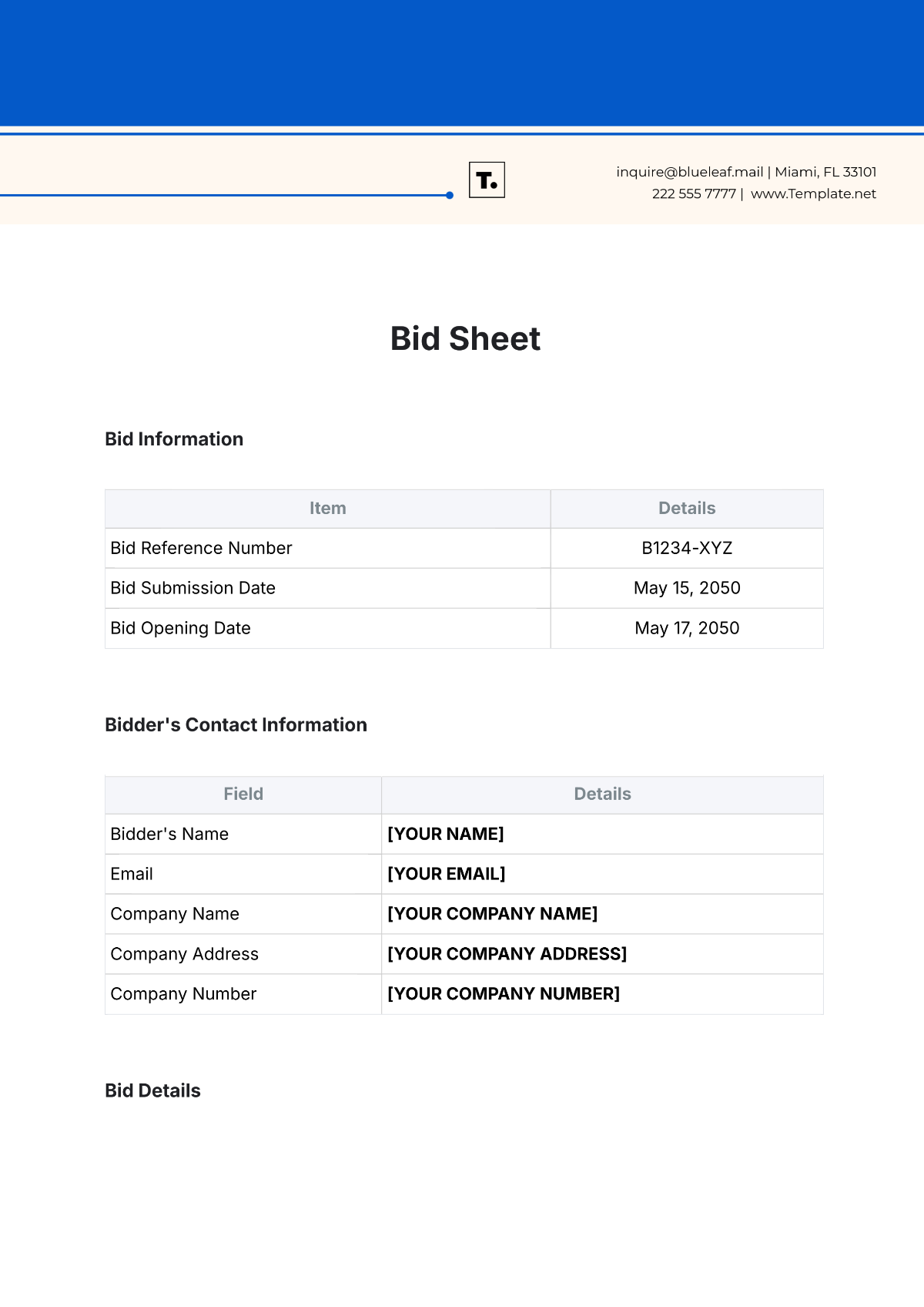 Free Bid Sheet Templates Editable And Printable Free Bid Sheet Templates Editable And Printable