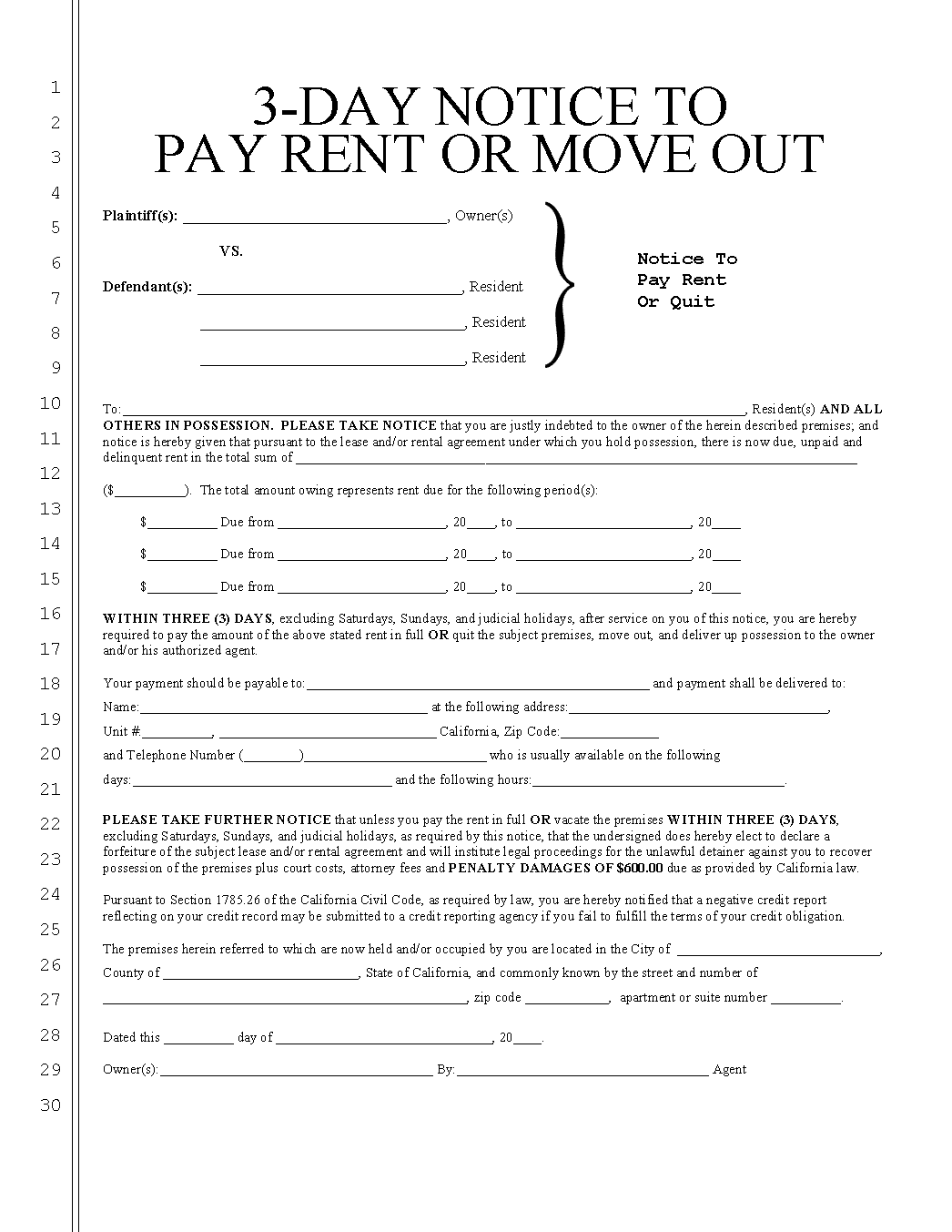 Free California 3 Day Notice To Quit Non Payment PDF Free California 3 Day Notice To Quit Non Payment PDF