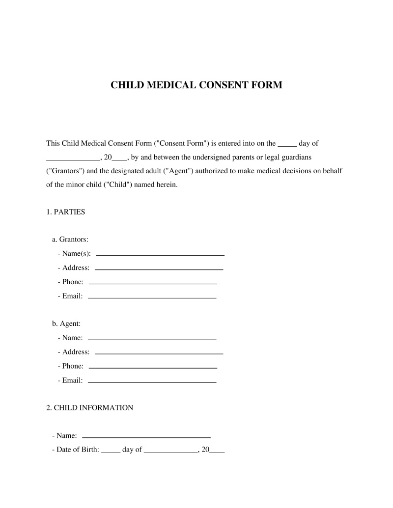 Free Child Medical Consent Form LegalTemplates