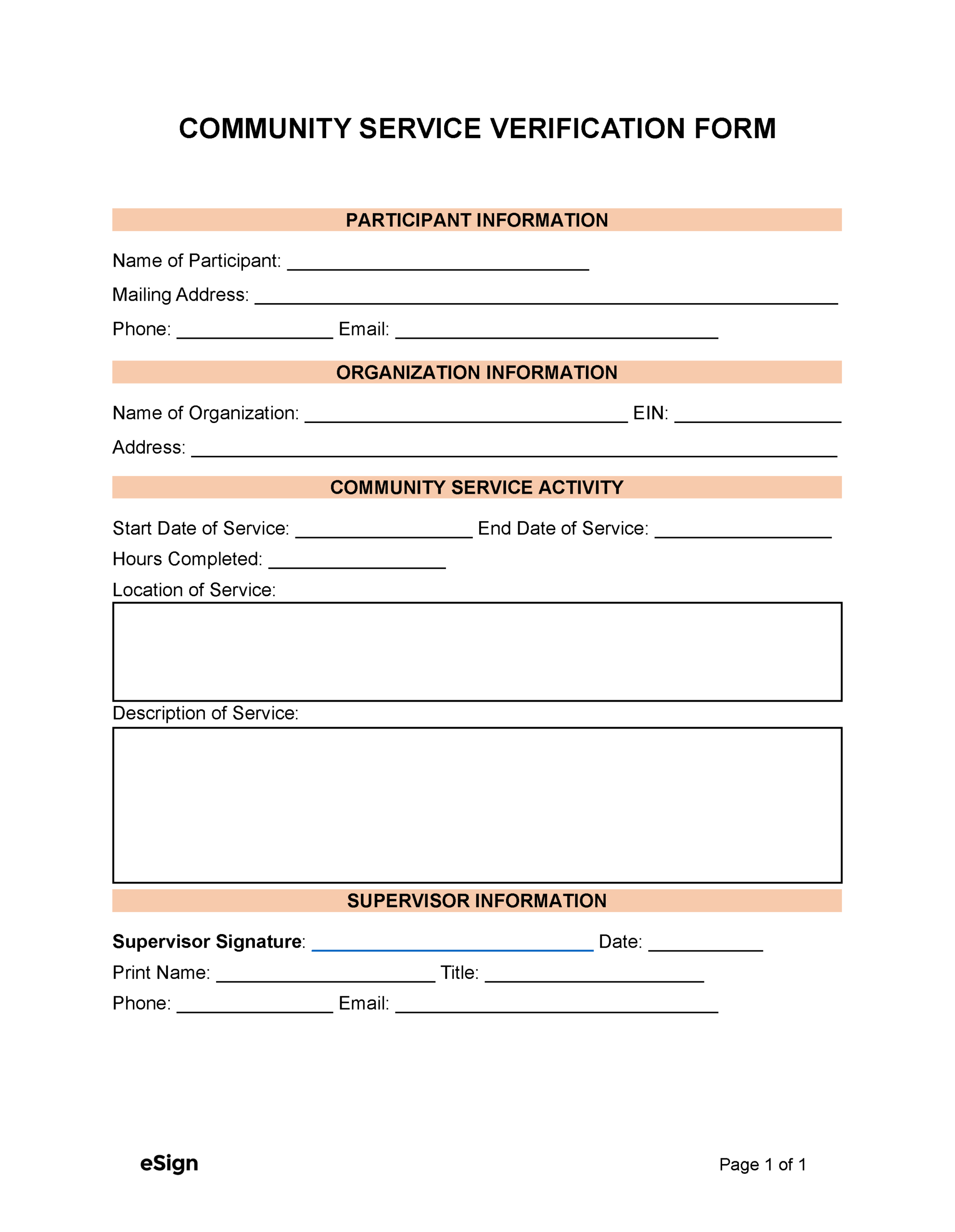 Free Community Service Verification Form PDF Word