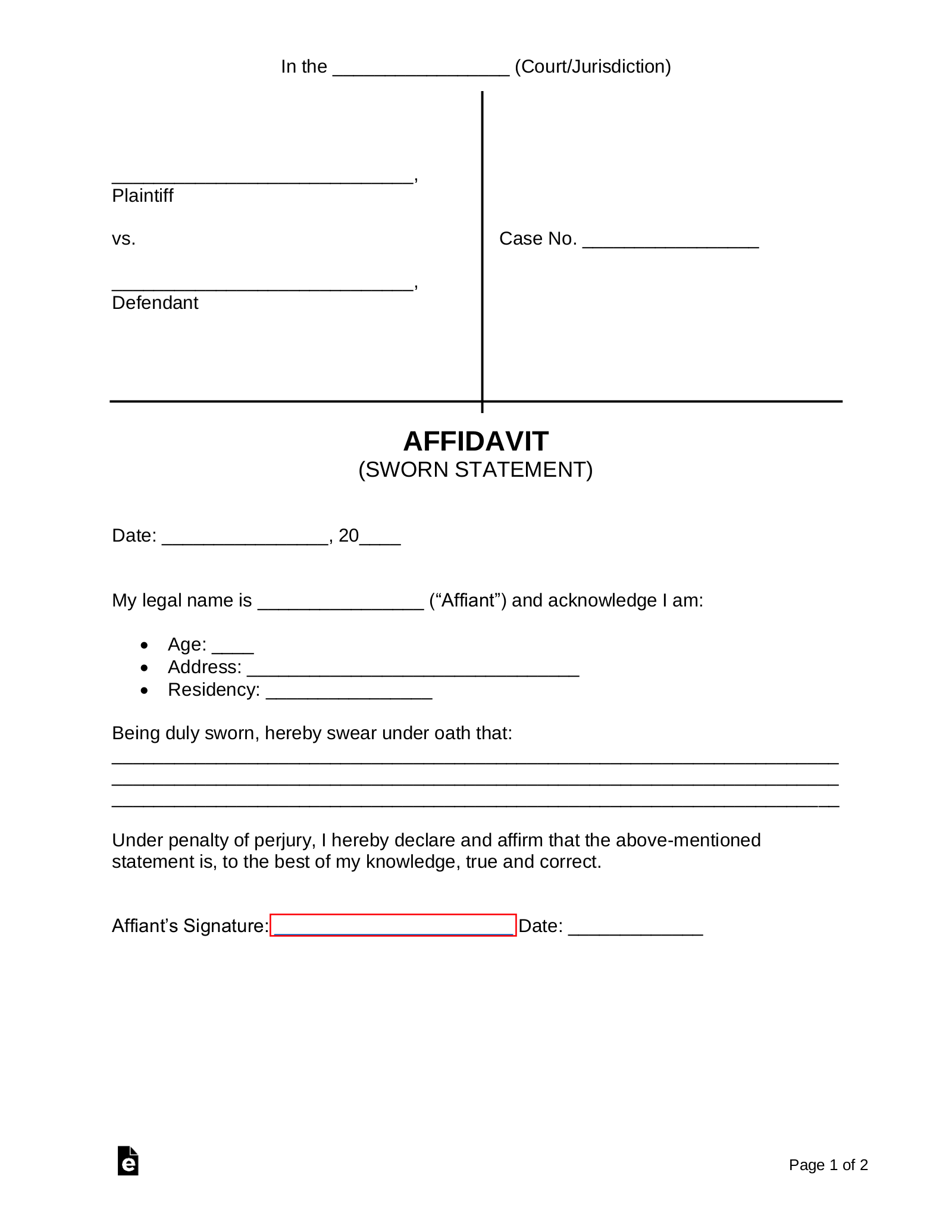 Free Court Affidavit Form Sworn Statement PDF Word EForms Free Court Affidavit Form Sworn Statement PDF Word EForms