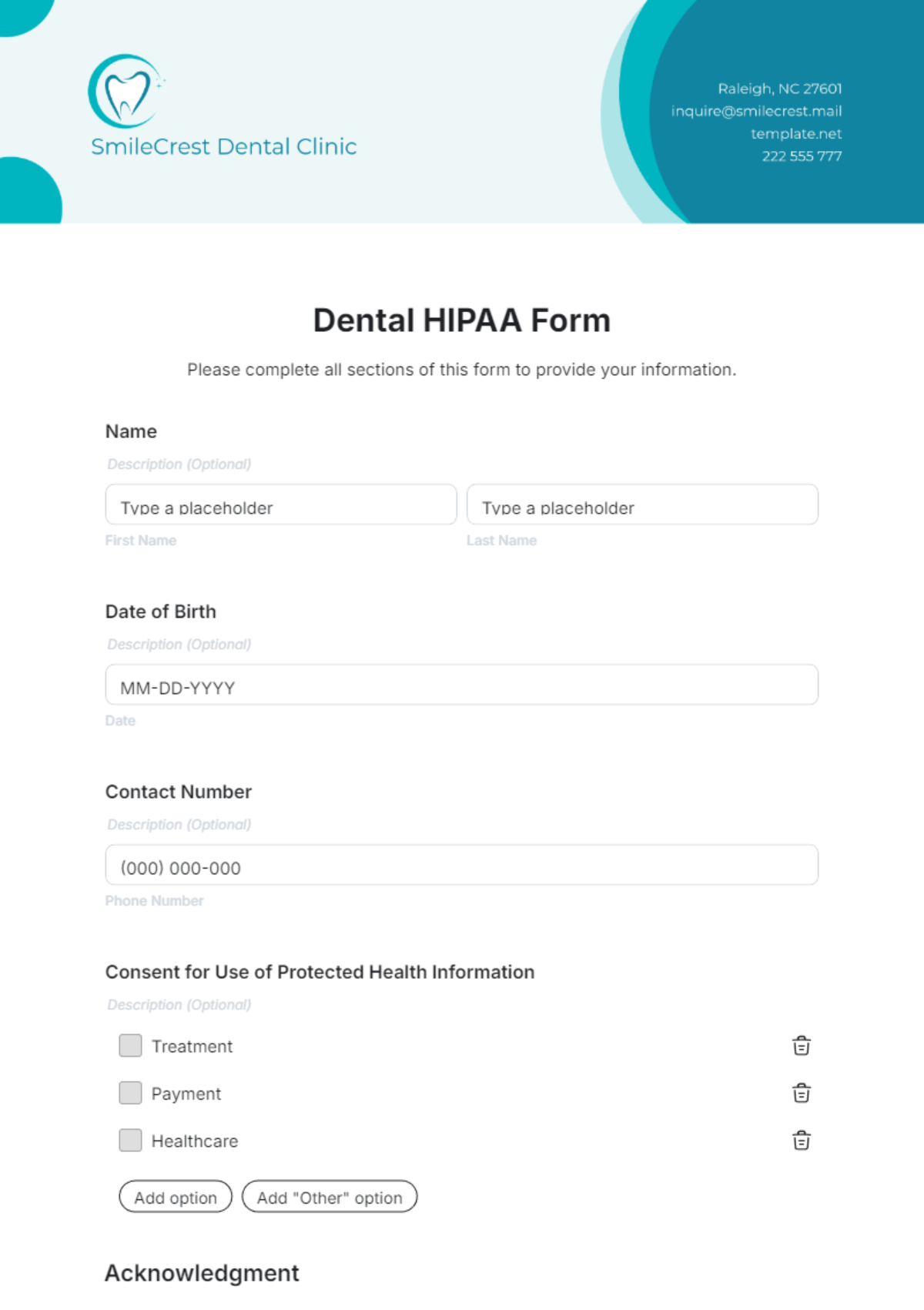 Free Dental HIPAA Form Template To Edit Online Free Dental HIPAA Form Template To Edit Online