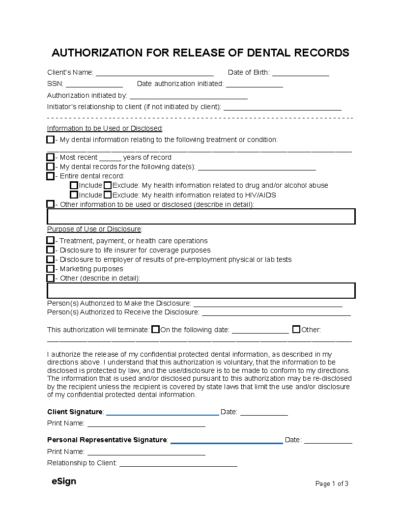 Free Dental Records Release Form HIPAA PDF Word Free Dental Records Release Form HIPAA PDF Word
