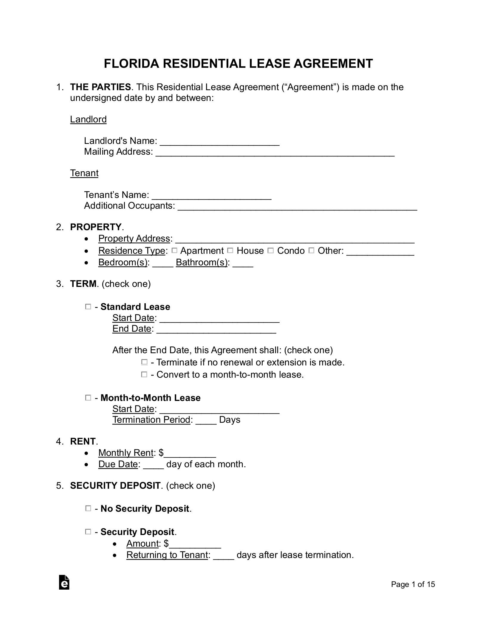 Free Florida Lease Agreement Templates 9 PDF Word EForms