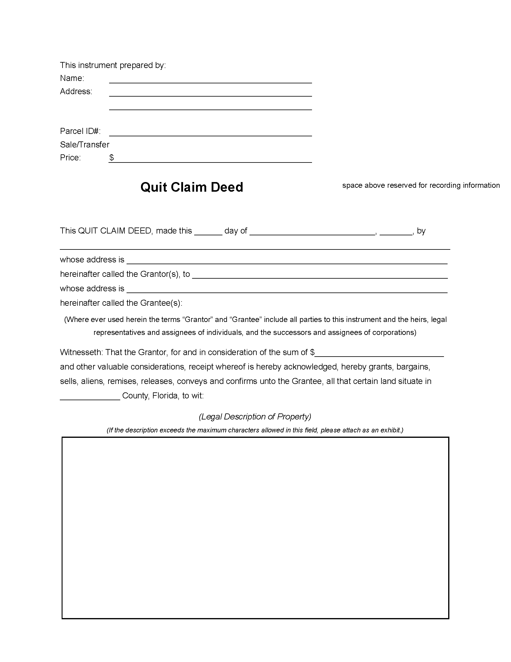 Free Florida Quit Claim Deed Form PDF Free Florida Quit Claim Deed Form PDF