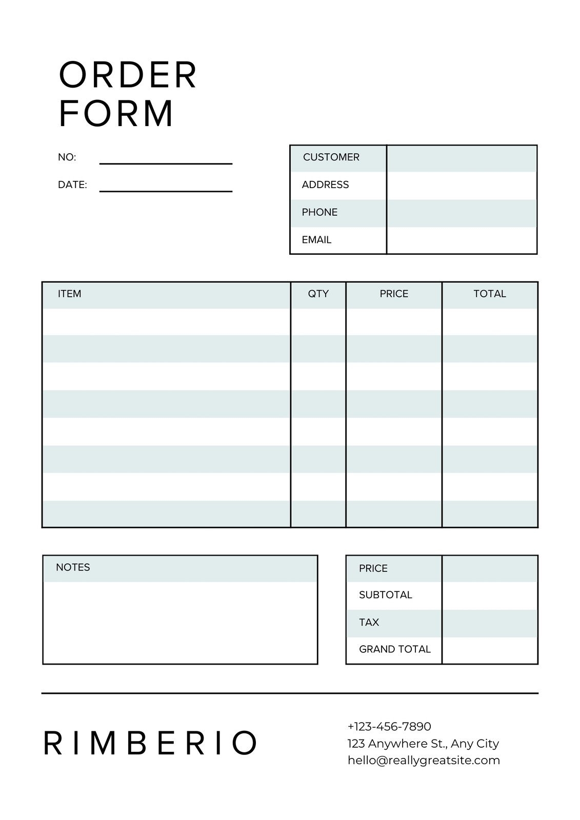 printable order form printable order form