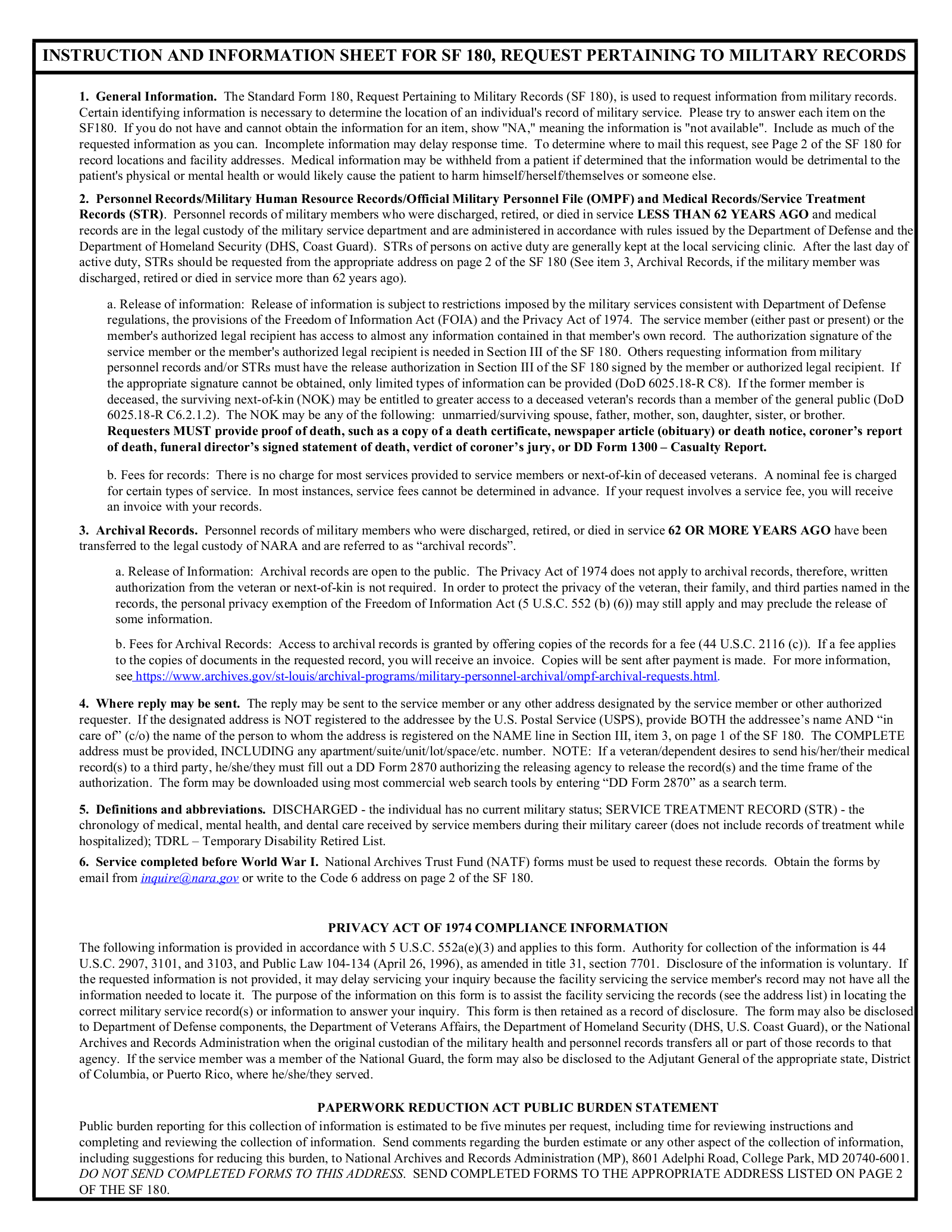 Free Form SF 180 PDF EForms Free Form SF 180 PDF EForms
