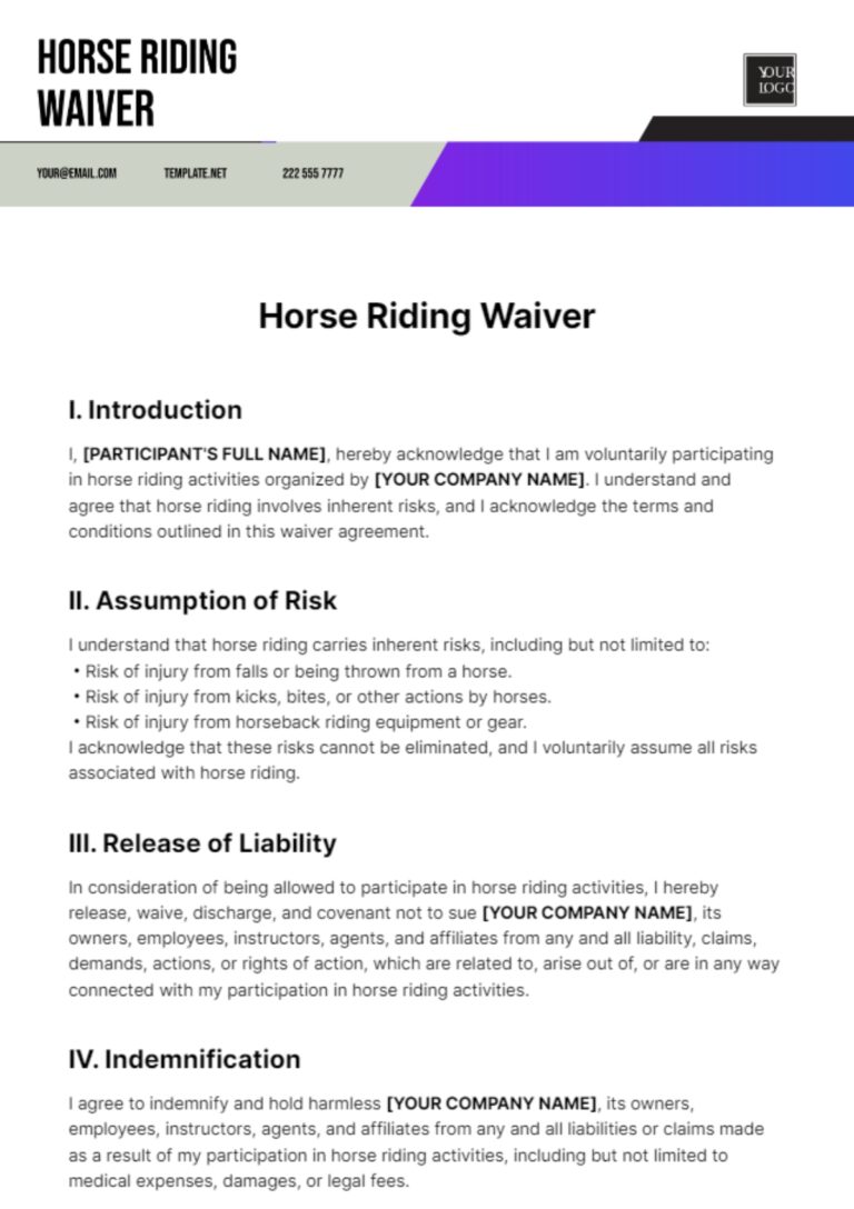 Free Horse Riding Waiver Template To Edit Online