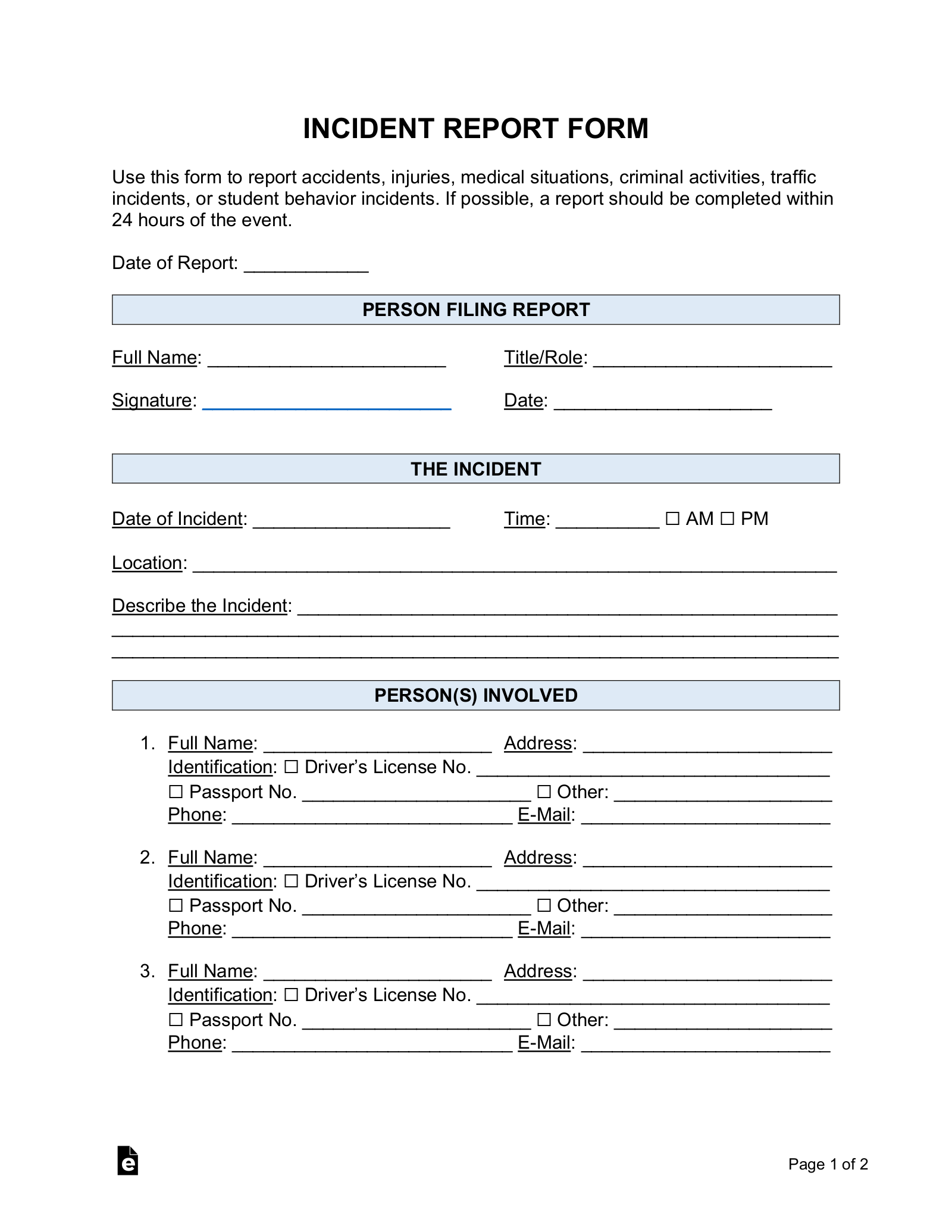Free Incident Report Templates 18 Sample PDF Word EForms Free Incident Report Templates 18 Sample PDF Word EForms