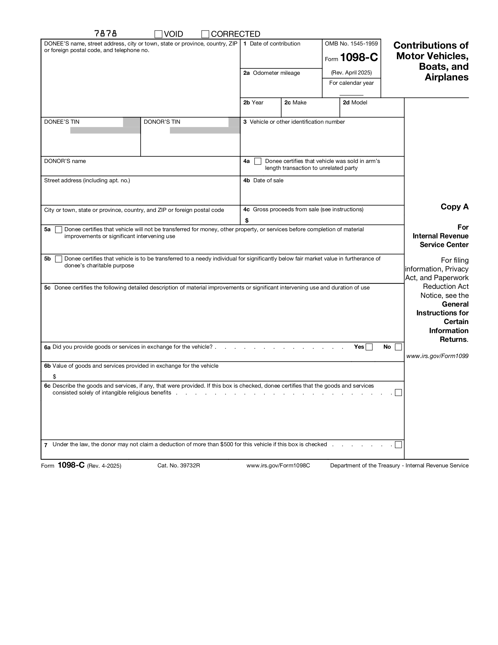 Free IRS Form 1098 C PDF EForms Free IRS Form 1098 C PDF EForms