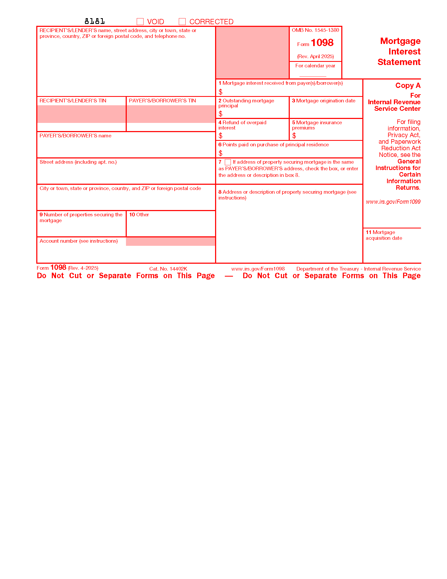 Free IRS Form 1098 PDF EForms Free IRS Form 1098 PDF EForms