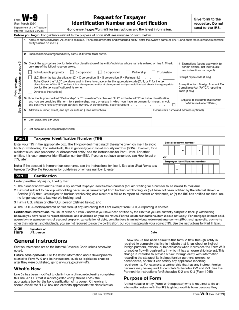 Free IRS Form W9 2025 2026 PDF EForms