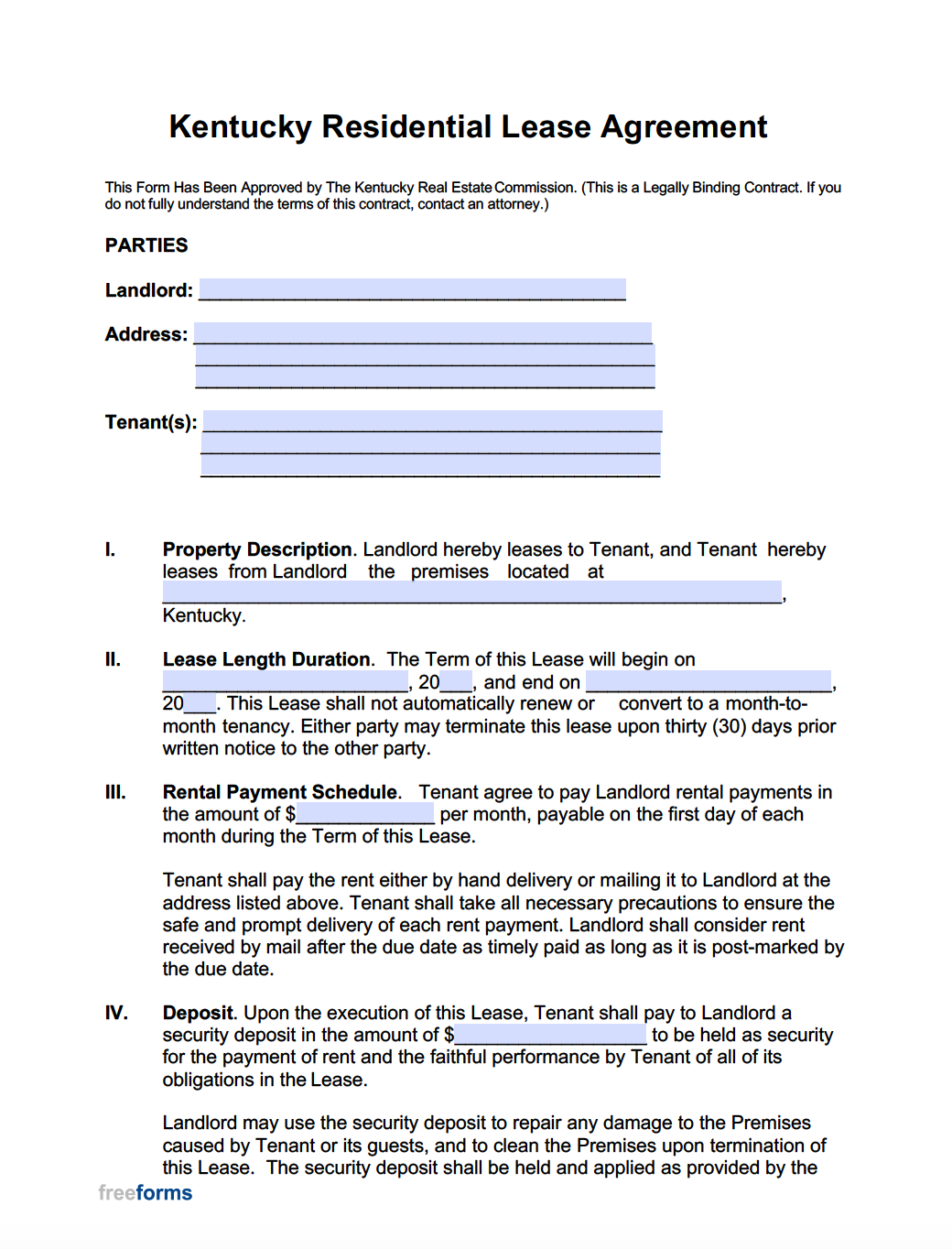 Free Kentucky Rental Lease Agreement Templates 6 PDF Word Free Kentucky Rental Lease Agreement Templates 6 PDF Word