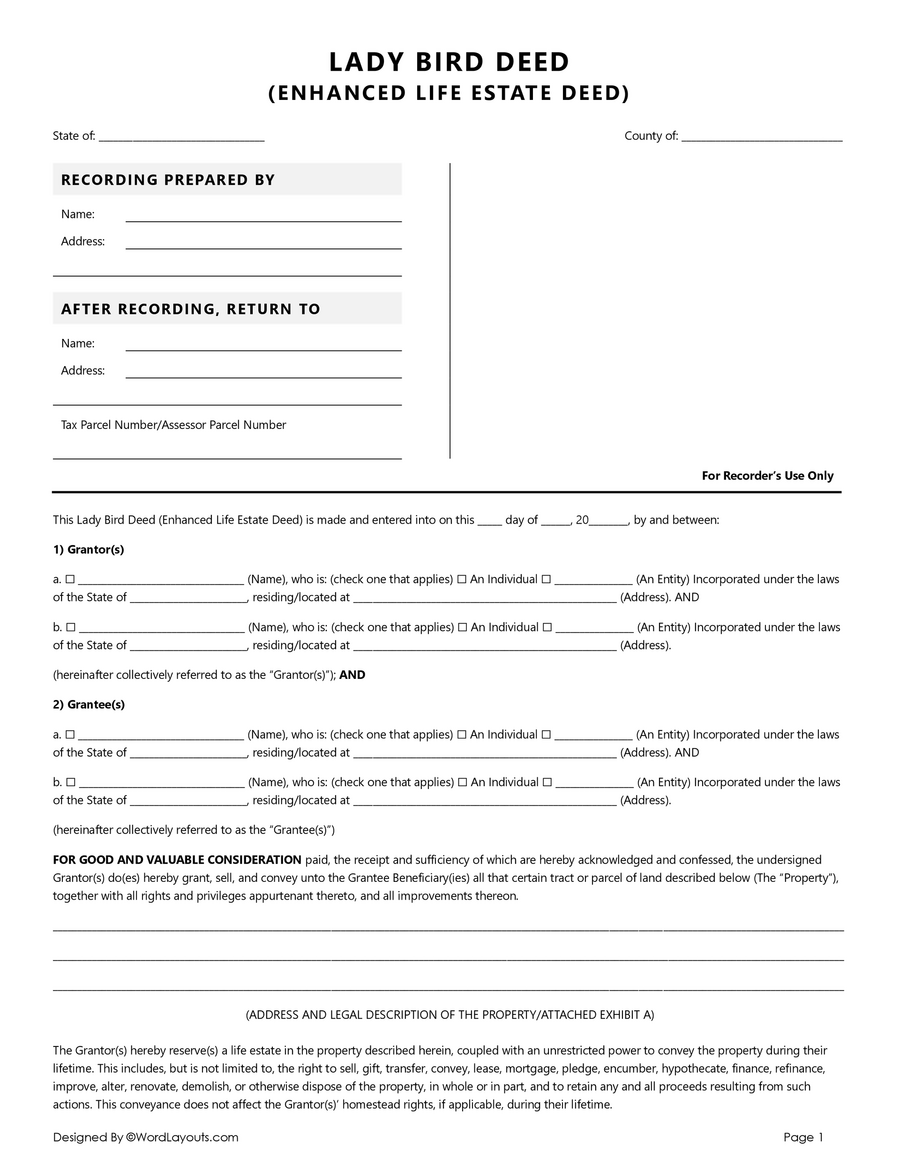 printable lady bird deed florida form