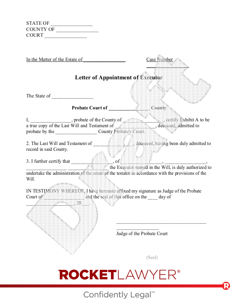 Free Letter Of Appointment Of Executor Template Rocket Lawyer Free Letter Of Appointment Of Executor Template Rocket Lawyer