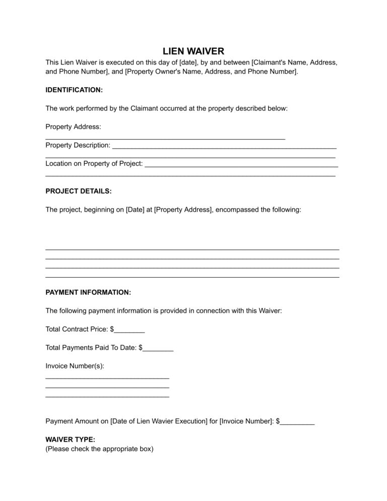 Free Lien Waiver Form for Contractors PDF Word