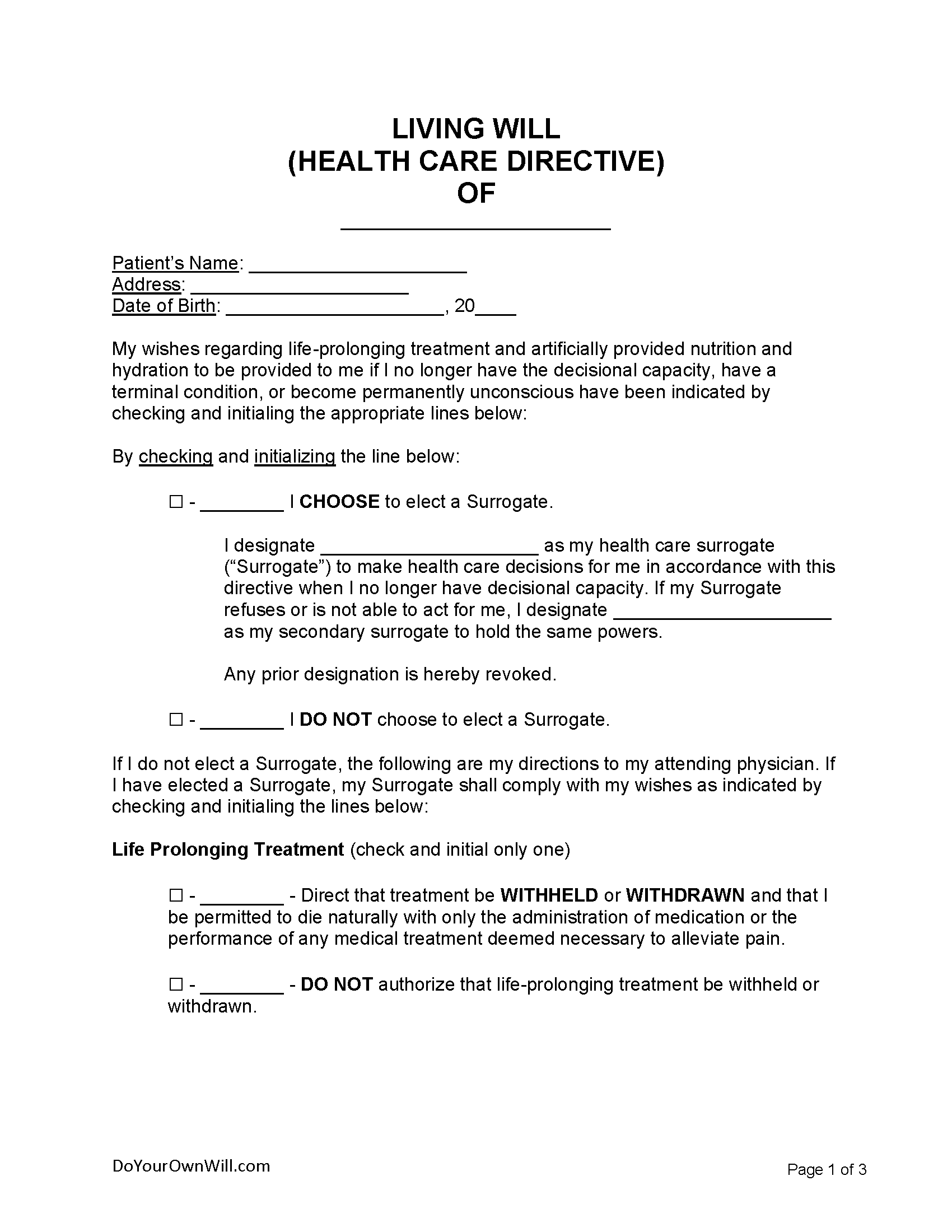 Free Living Will Form Health Care Directive PDF WORD ODT Free Living Will Form Health Care Directive PDF WORD ODT
