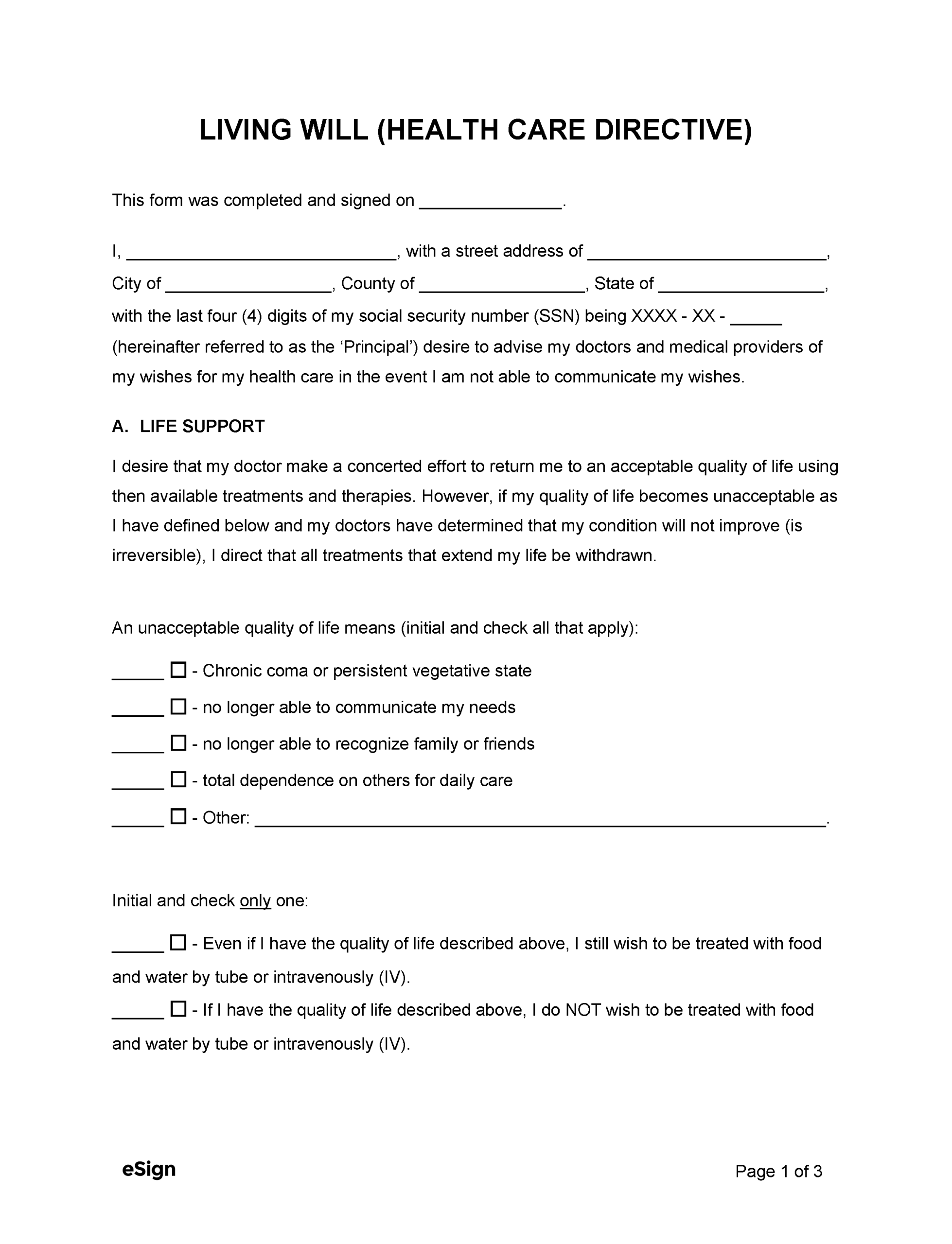 Free Living Will Forms PDF Word