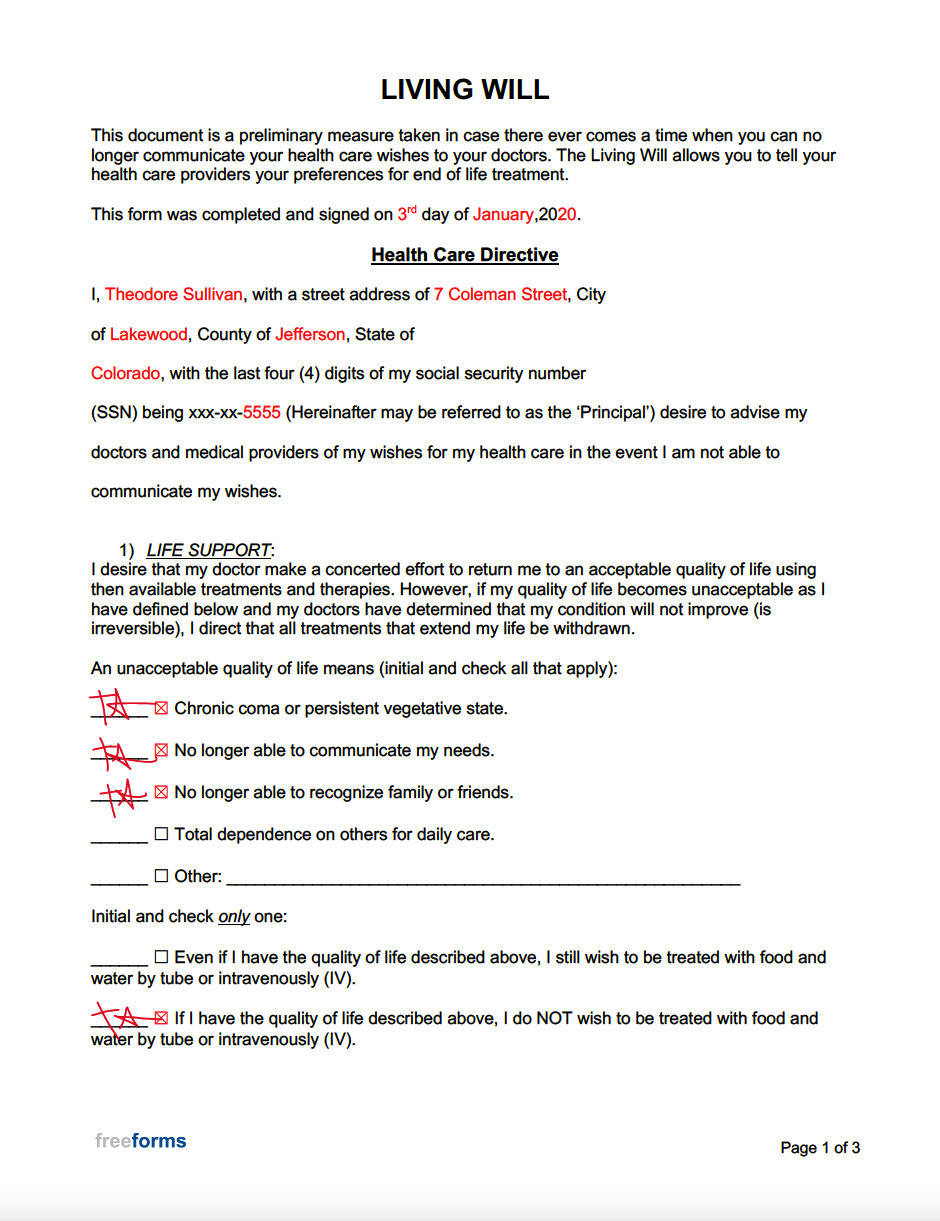 printable living will form