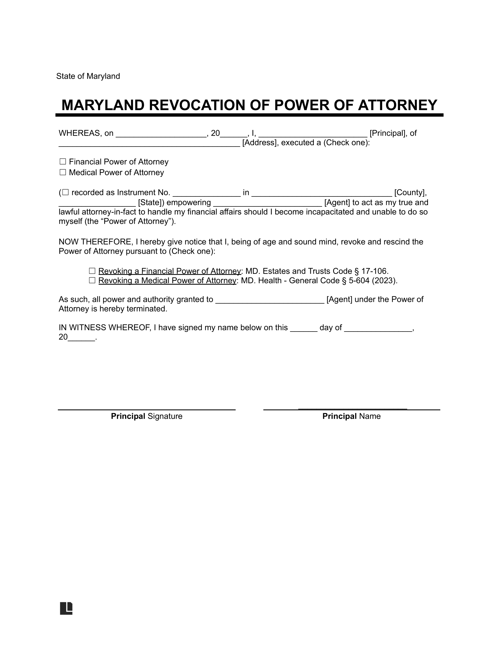 printable power of attorney form maryland