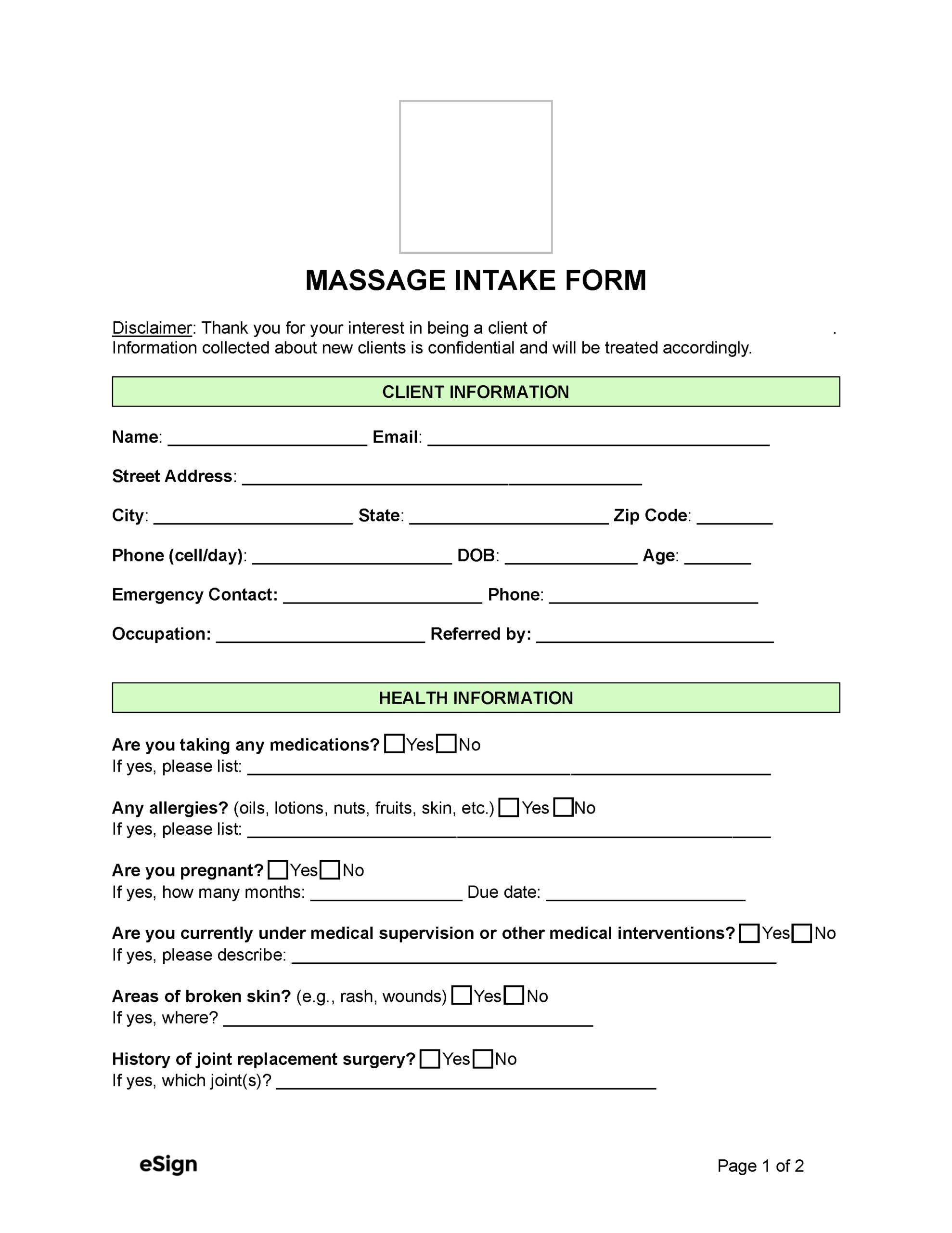 Free Massage Intake Form PDF Word Free Massage Intake Form PDF Word