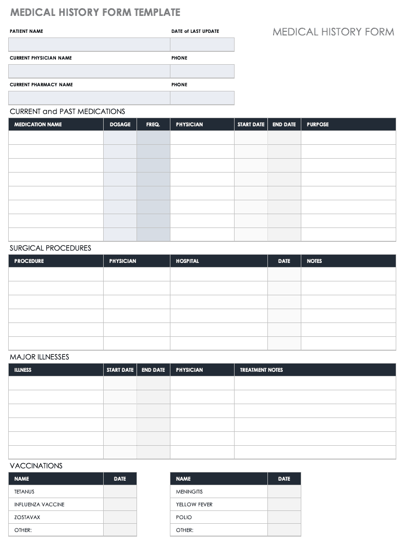 Free Medical Form Templates Smartsheet