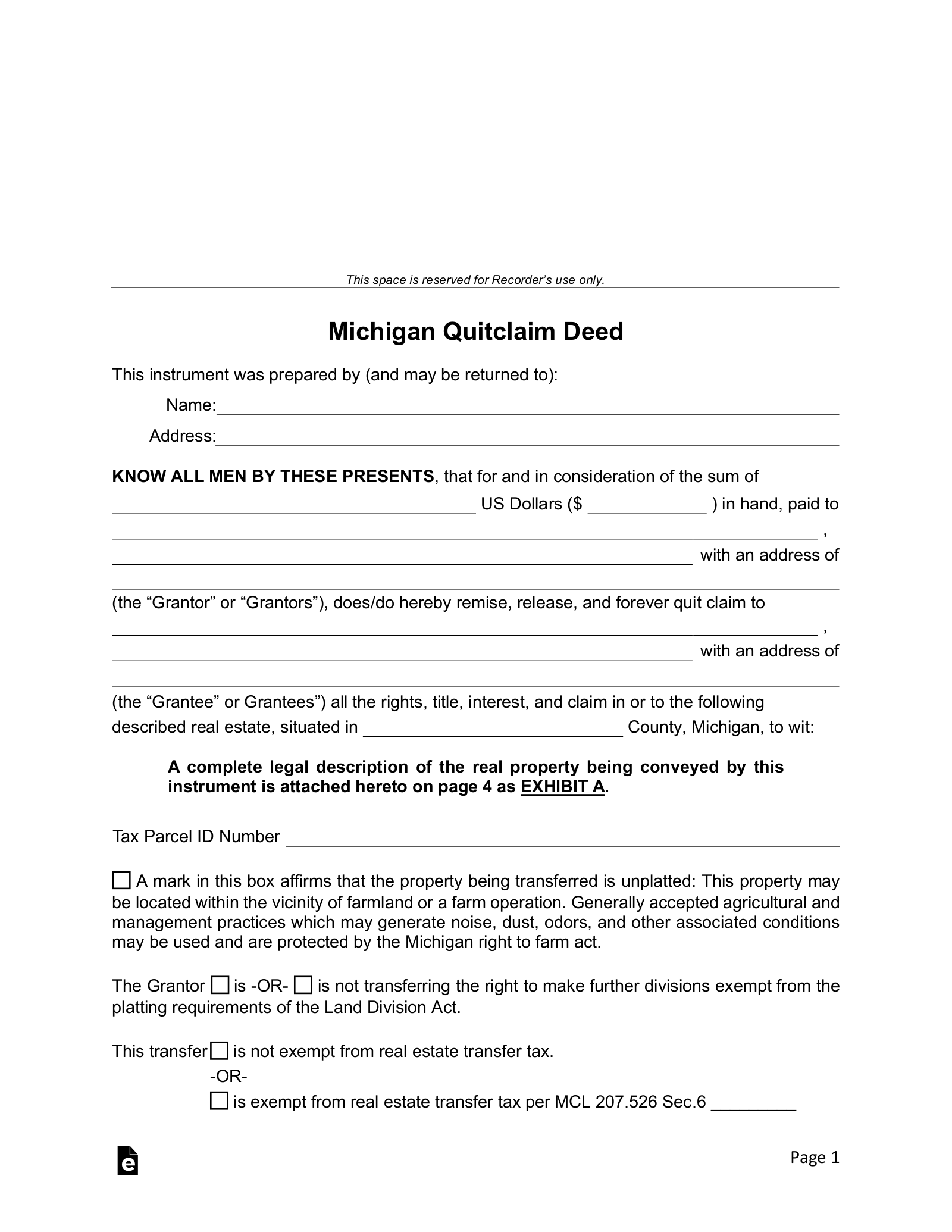 Free Michigan Quit Claim Deed Form PDF Word EForms Free Michigan Quit Claim Deed Form PDF Word EForms