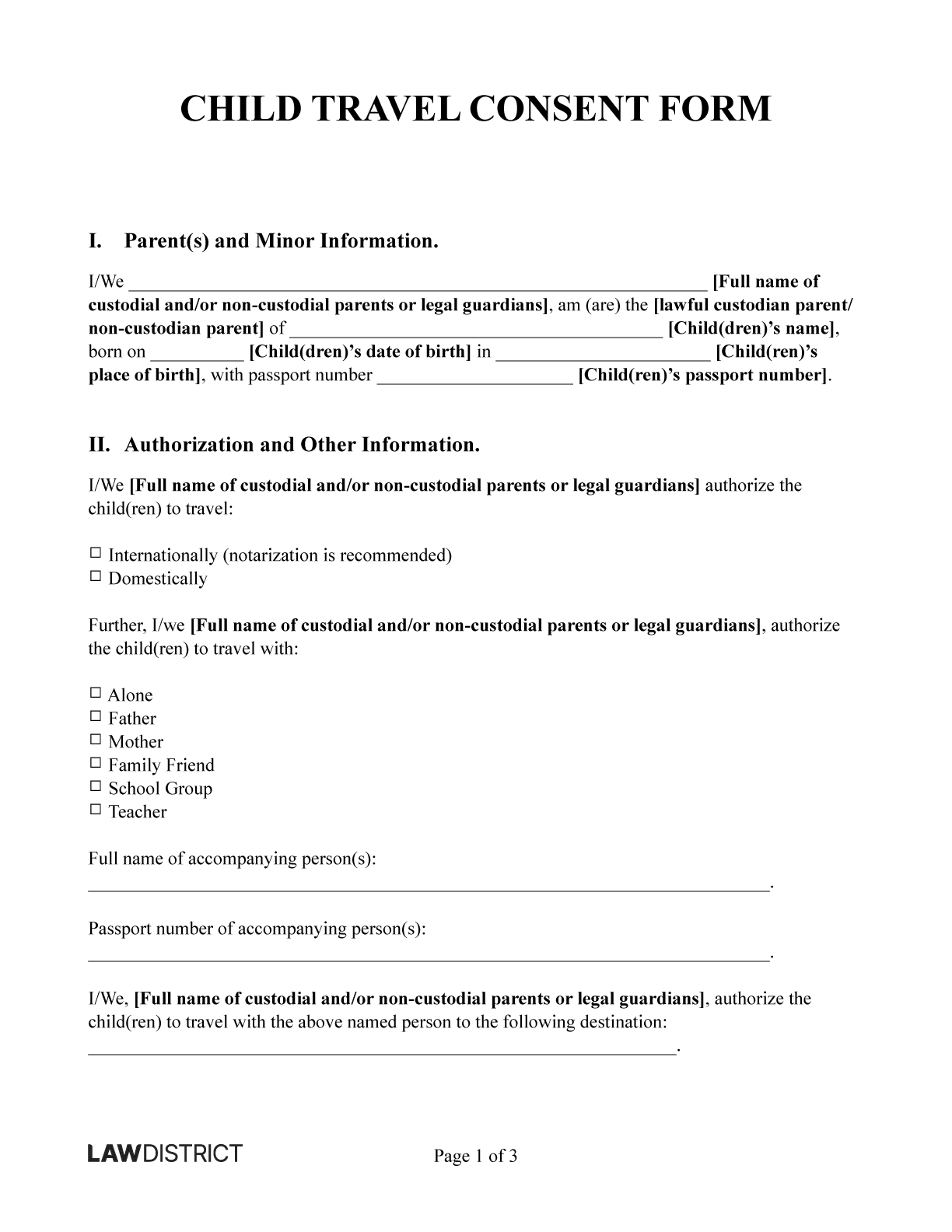 Free Minor Child Travel Consent Form Lawdistrict Free Minor Child Travel Consent Form Lawdistrict