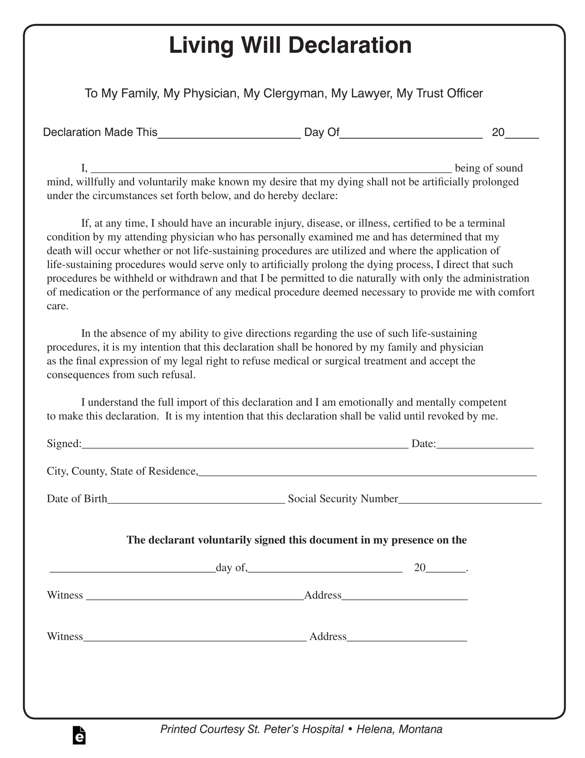 Free Montana Living Will Declaration Form Template PDF EForms Free Montana Living Will Declaration Form Template PDF EForms