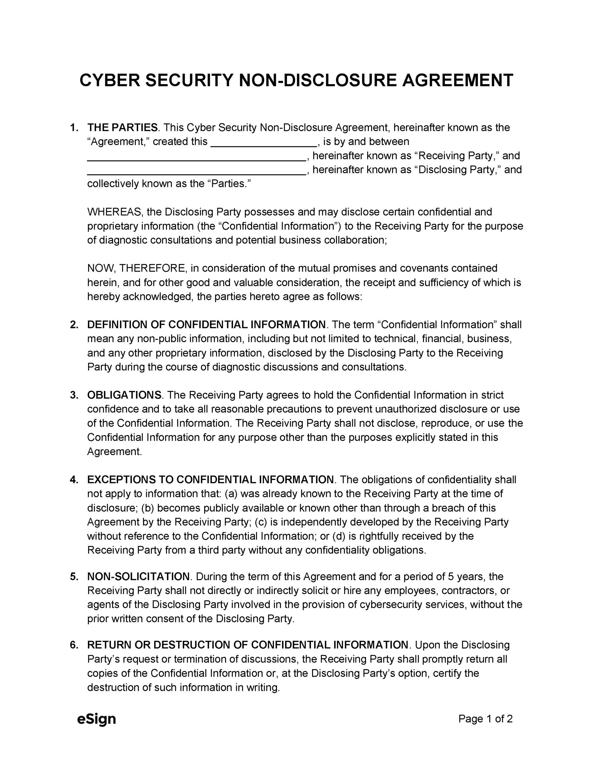 Free Non Disclosure Agreement NDA Template PDF Word Free Non Disclosure Agreement NDA Template PDF Word