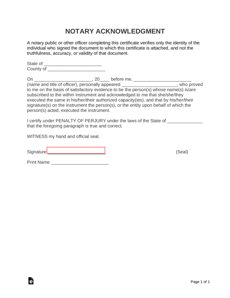Free Notary Acknowledgment Forms PDF Word EForms