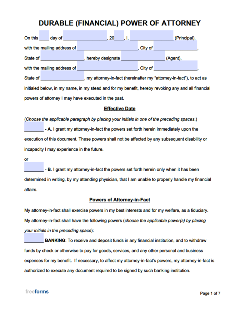 Free Power Of Attorney Forms PDF Word