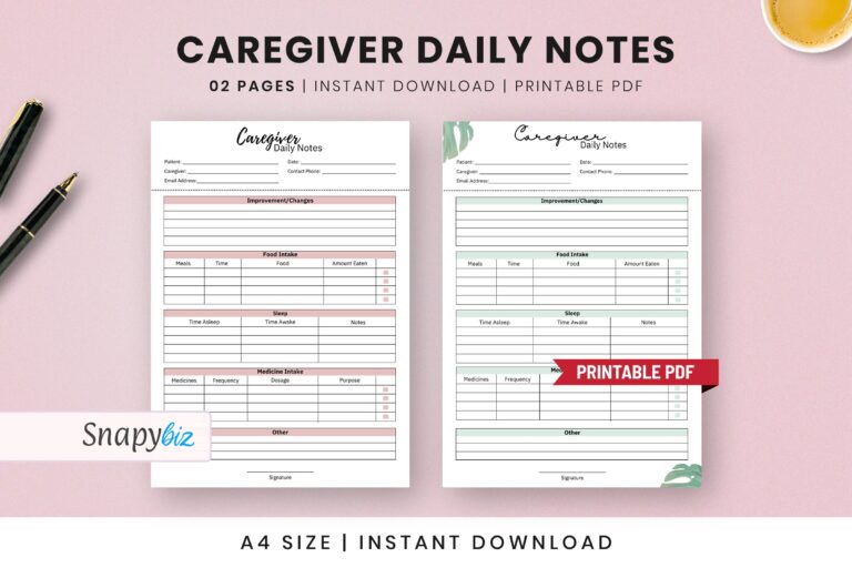 Free Printable Caregiver Forms PDF Graphic By SnapyBiz Creative Fabrica