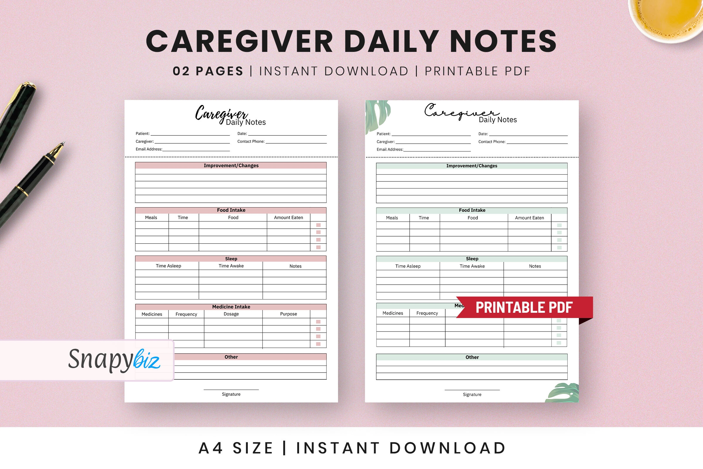 Free Printable Caregiver Forms PDF Graphic By SnapyBiz Creative Fabrica