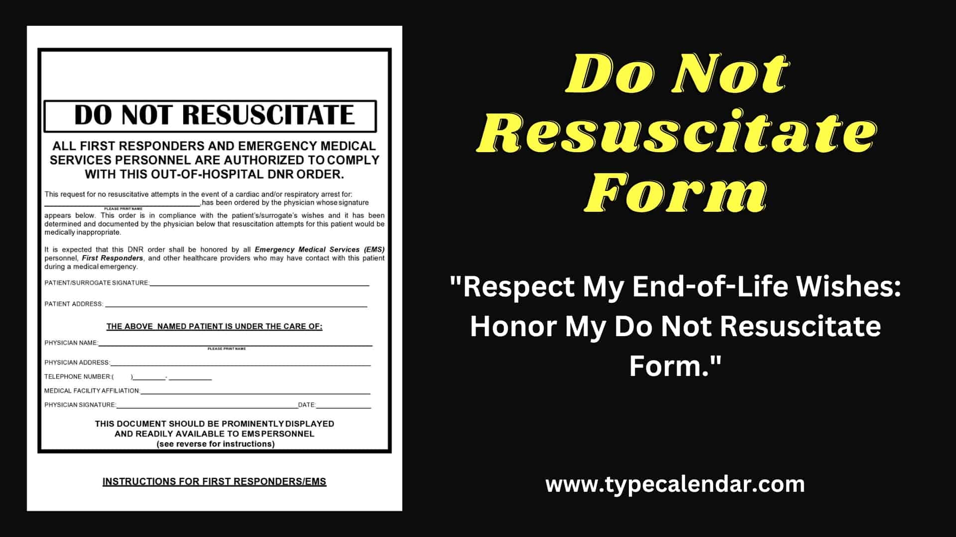 Free Printable Do Not Resuscitate DNR Order Form PDF Word 