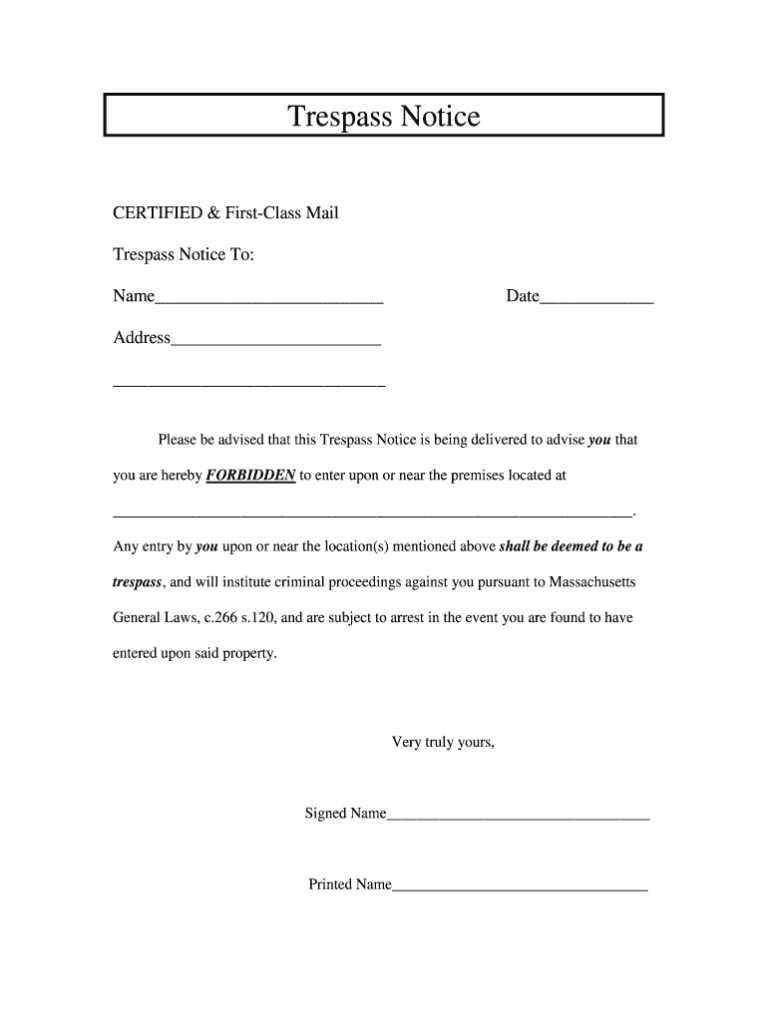 Free Printable No Trespassing Letter Fill Out Sign Online DocHub